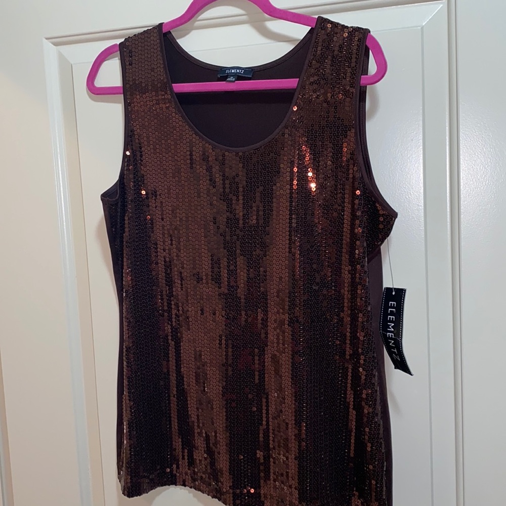 Brown sequined blouse XL